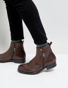 Diesel Brown Leather Zip Chelsea Boots - Brown