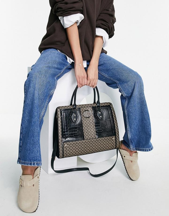 River Island Enamel Boxy Tote In Black