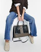 River Island Enamel Boxy Tote In Black