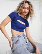 Pull & Bear Crop Top With Cut-out Detail In Blue