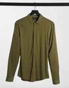 Asos Design Skinny Fit Viscose Shirt In Olive-green