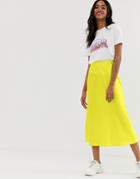 New Look Satin Midi Skirt In Bright Yellow - Yellow