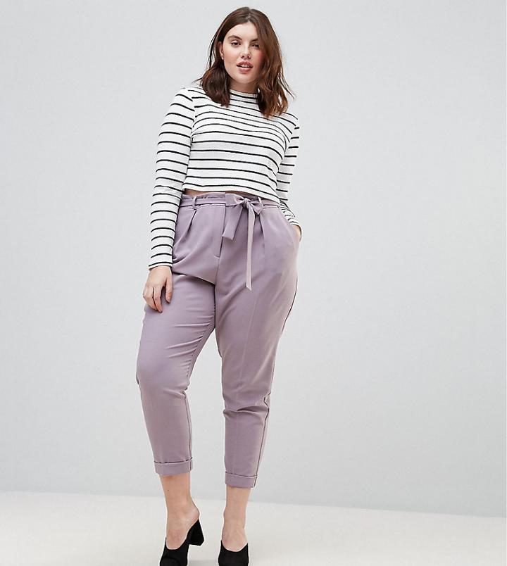 Asos Curve Woven Peg Pants With Obi Tie - Gray