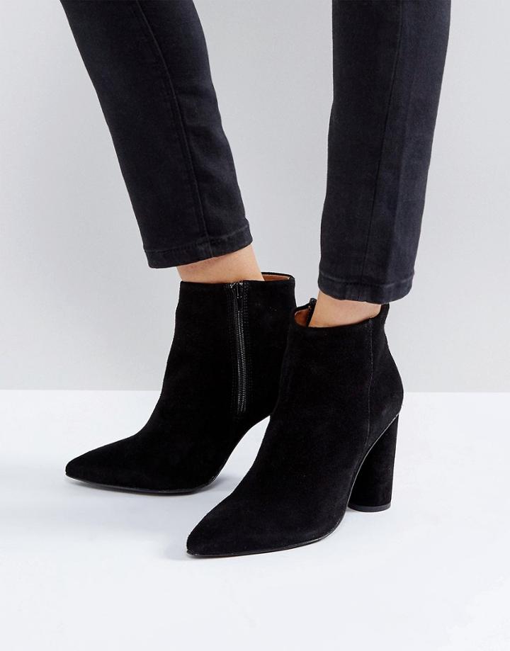 Selected Round Heel Suede Boot - Black