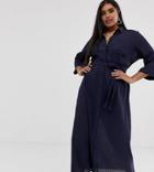 Vero Moda Curve Textured Maxi Shirt Dress - Navy