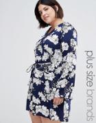 Ax Paris Plus Tunic Shirt Dress In Floral Print - Blue Floral