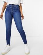 River Island High Rise Yoke Skinny Jeans In Mid Blue-blues