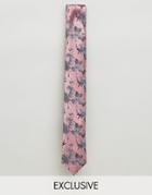 Noose & Monkey Jacquard Blade Tie In Floral Print - Pink