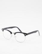 Asos Design Retro Fashion Glasses In Black With Clear Lens