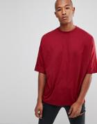 Asos Oversized T-shirt With Deep Roll Sleeve - Red