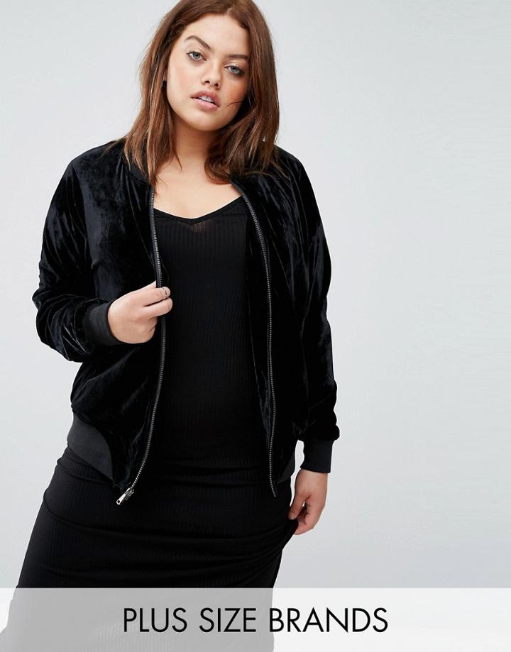 Junarose Velvet Bomber Jacket - Black