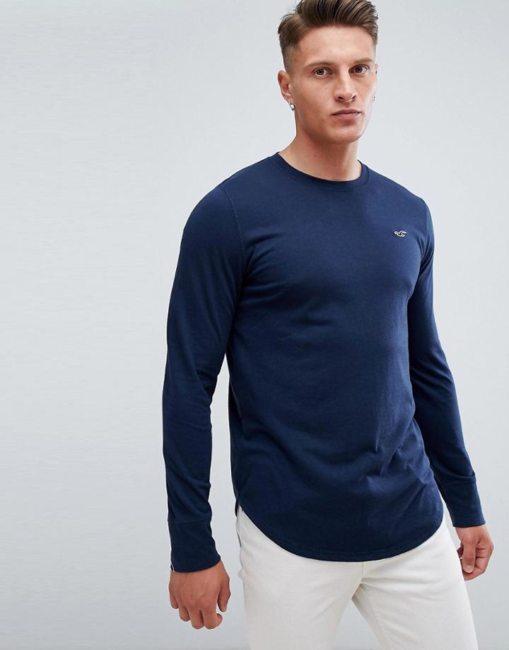 Hollister Seagull Logo Long Sleeve Top In Navy - Navy