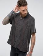 Asos Oversized Viscose Paisley Print Shirt In Black - Black