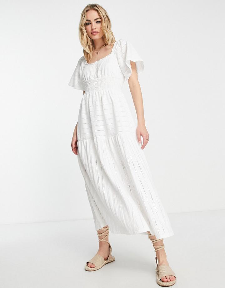 River Island Broderie Lace Midi Dress In White
