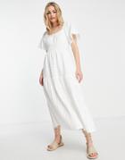 River Island Broderie Lace Midi Dress In White