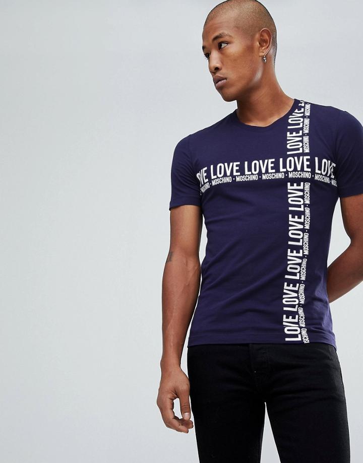 Love Moschino Cross Body Logo T-shirt - Navy