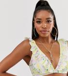 Peek & Beau Fuller Bust Exclusive Eco Floral Stripe Bikini Top With Ruffle In Yellow D - F Cup-white
