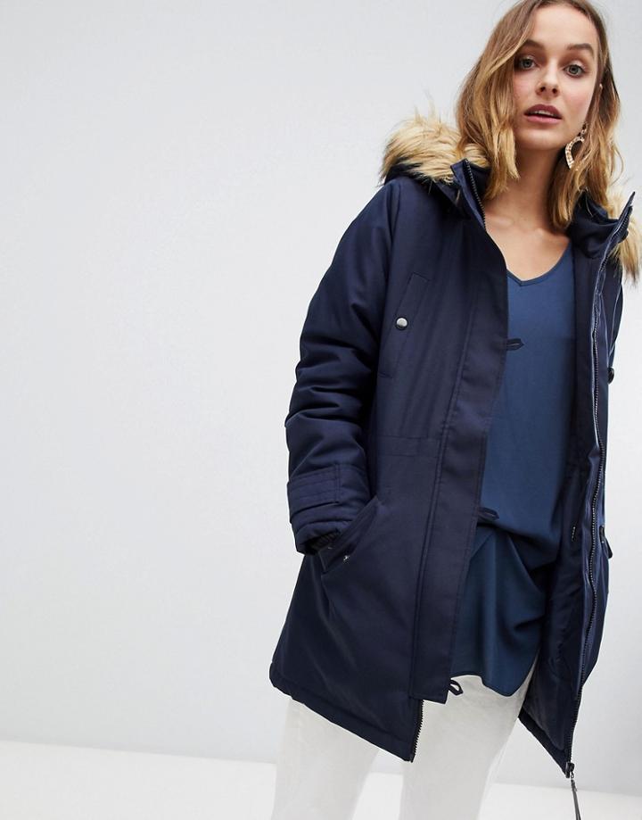 Vero Moda Faux Fur Trim Parka - Navy