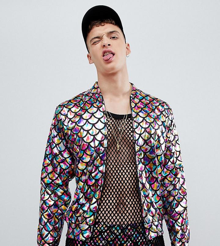 Reclaimed Vintage Revived Metallic Foil Festival Jacket - Silver