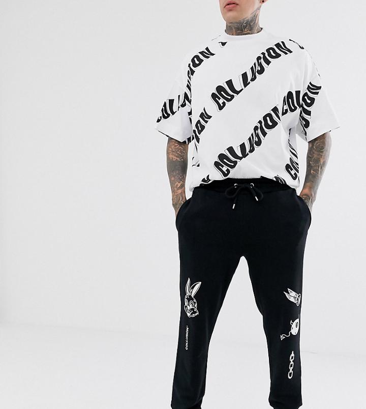 Collusion Placement Rabbit Print Jogger - Black
