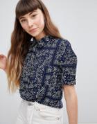 Daisy Street Relaxed Shirt In Bandana Print - Navy