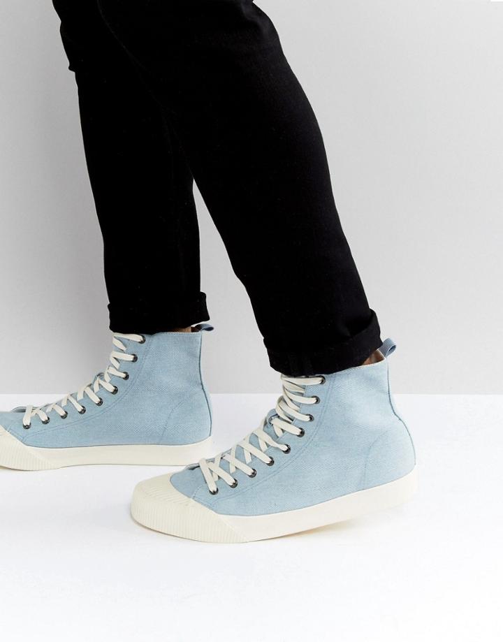 Asos High Top Sneakers In Bleached Denim - Blue