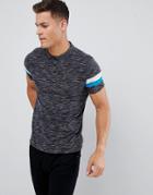 Asos Design Polo Shirt With Contrast Sleeve Panels In Black Inject Fabric - Black