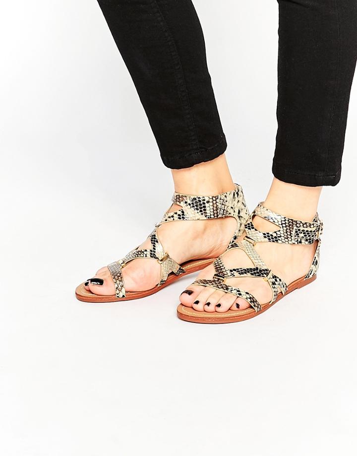 London Rebel Strap Flat Sandals - Snake