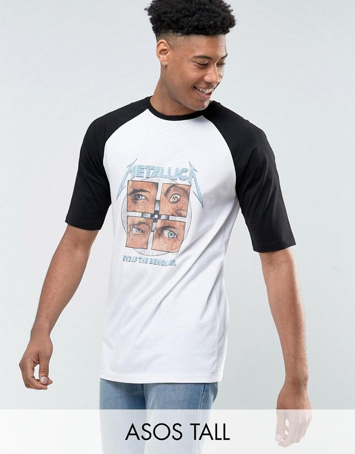 Asos Tall Metallica Band Raglan T-shirt - White