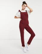 Asos Design Rib Overalls In Burgundy-red