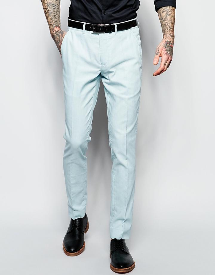 Devil's Advocate Skinny Stretch Fit Herringbone Suit Pants - Blue