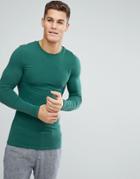 Asos Design Longline Muscle Fit T-shirt With Long Sleeves In Green - Green