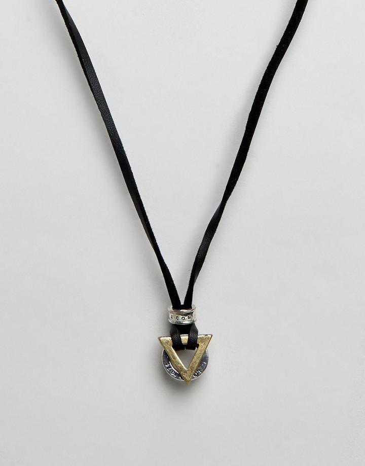 Icon Brand Pendant Leather Necklace In Black - Black