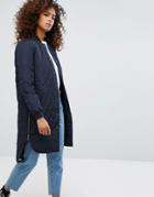 Noisy May Quilted Longline Bomber Jacket - Navy