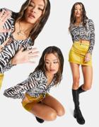 Asos Design Mesh Shirt With Tie Detail In Zebra Print-brown