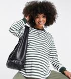 Asos Design Maternity Top With Cuff Detail In Stripe White & Khaki-multi