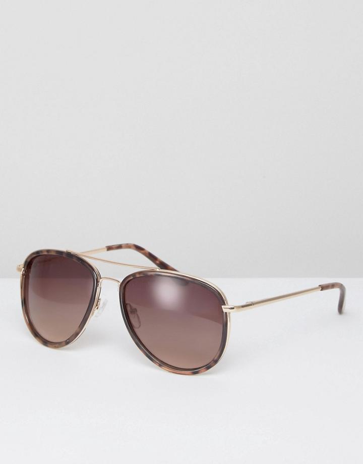 Asos Aviator Sunglasses With Tort And Gold - Brown