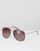 Asos Aviator Sunglasses With Tort And Gold - Brown