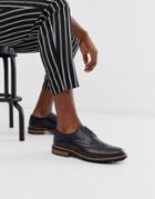 Moss London Brogue Shoes In Black Leather With Chunky Sole