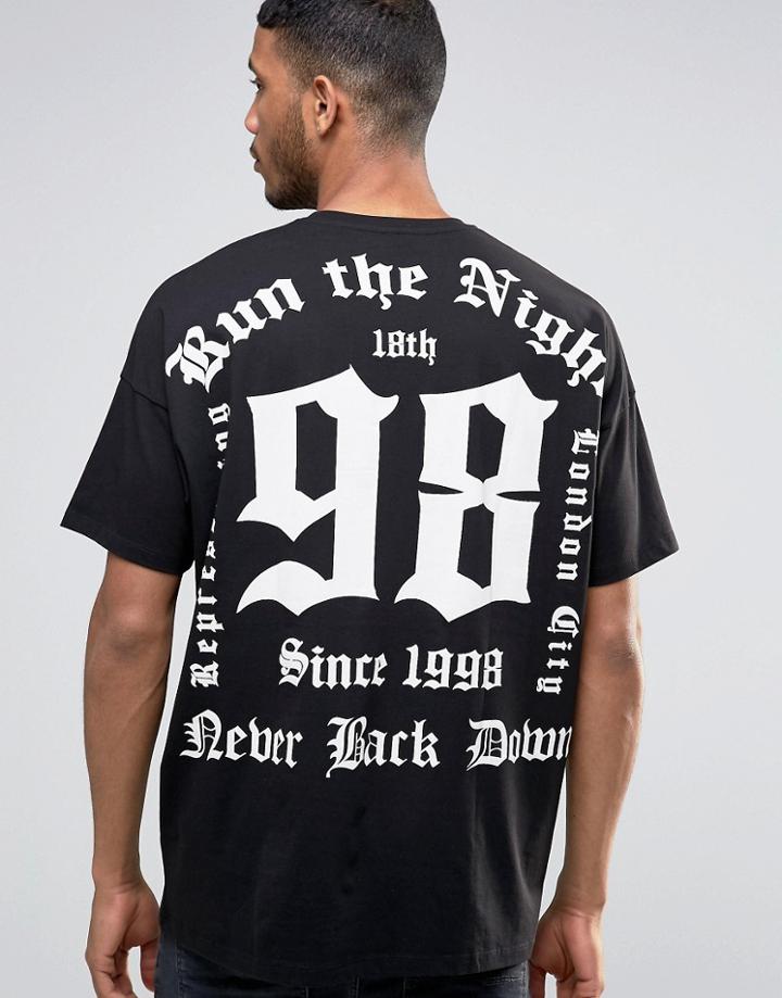 Asos Super Oversized T-shirt With Gothic Text Back Print - Black