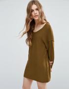 Asos Knitted Sweater Dress With Reversable V - Green