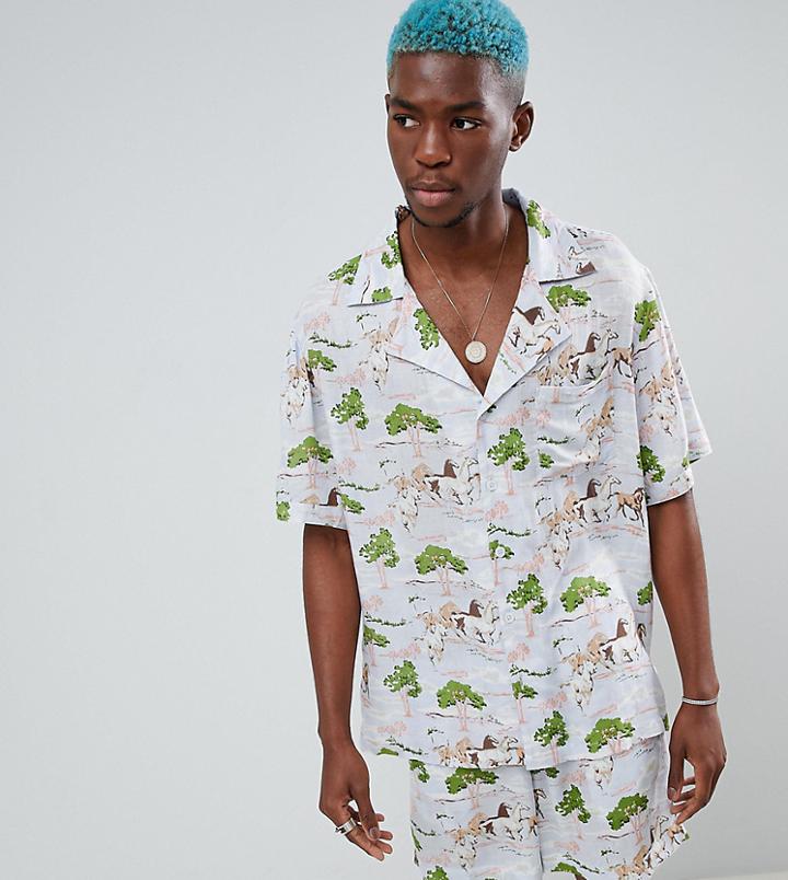 Sacred Hawk Shirt In Western Print Reg Fit - Blue