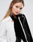 New Look Chunky Pleated Velvet Neck Tie - Black