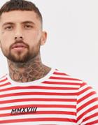 Asos Design Stripe T-shirt With Roman Numeral Print - Multi