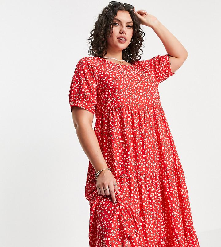 Yours Exclusive Puff Sleeve Maxi Dress In Red Floral