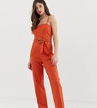 Asos Design Tall Strappy Pinny Belted Jumpsuit-orange