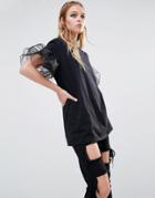 Reclaimed Vintage Oversized T-shirt With Sheer Ruffle Sleeves - Black