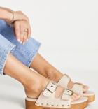 Raid Wide Fit Hellena Buckle Mule Clog Sandals In Beige-neutral