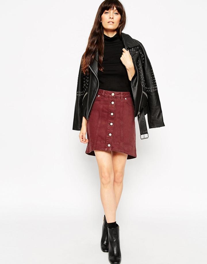 Asos Denim A-line Mini Skirt With High Low Hem In Bitter Chocolate - Bitter Chocolate