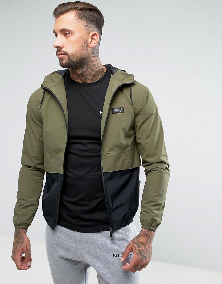 Nicce London Lightweight Jacket In Khaki With Hood - Green